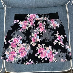 Black / Pink Floral Flowy Skirt